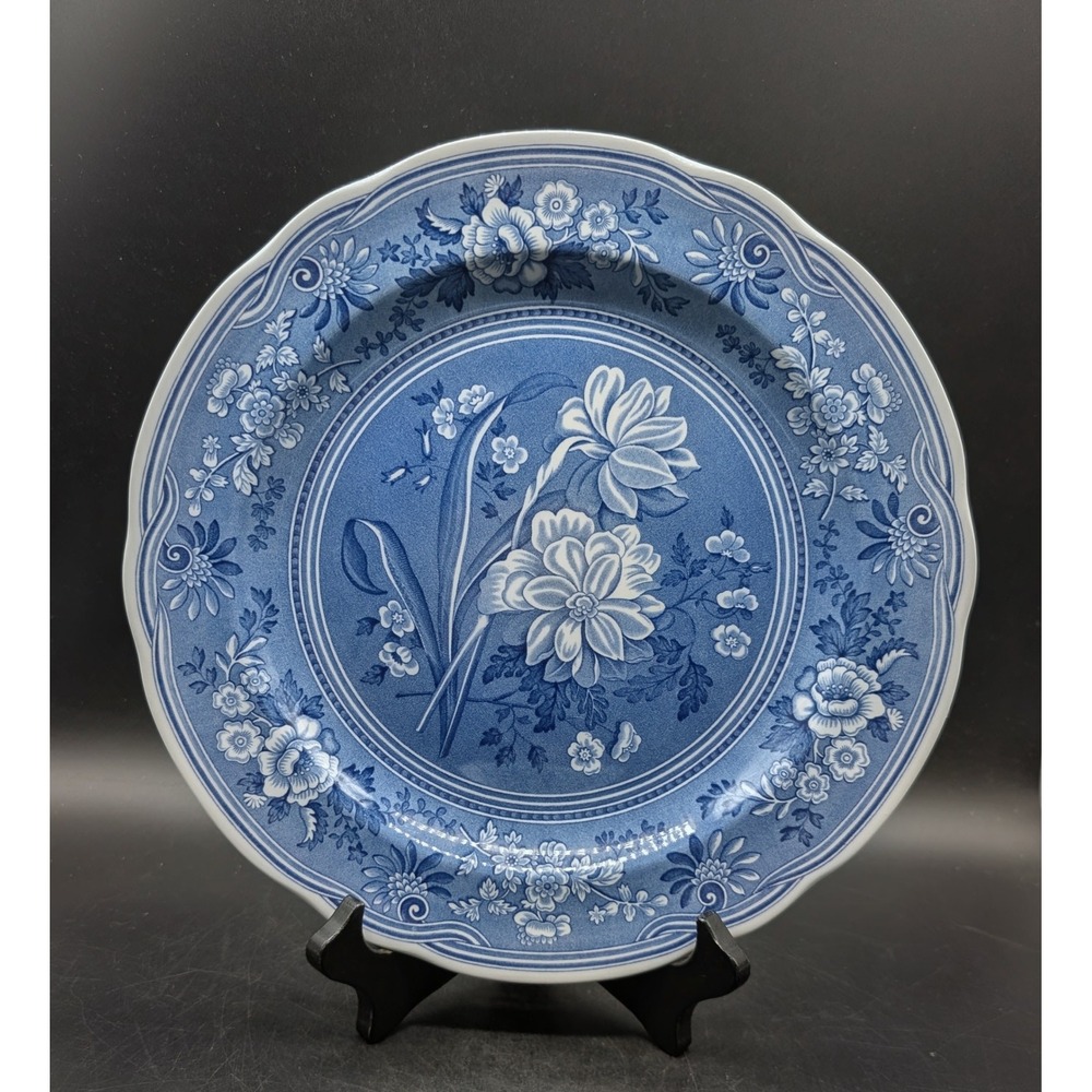 Spode Blue Room Collection Botanical Blue White Floral Dinner Plate England 10"